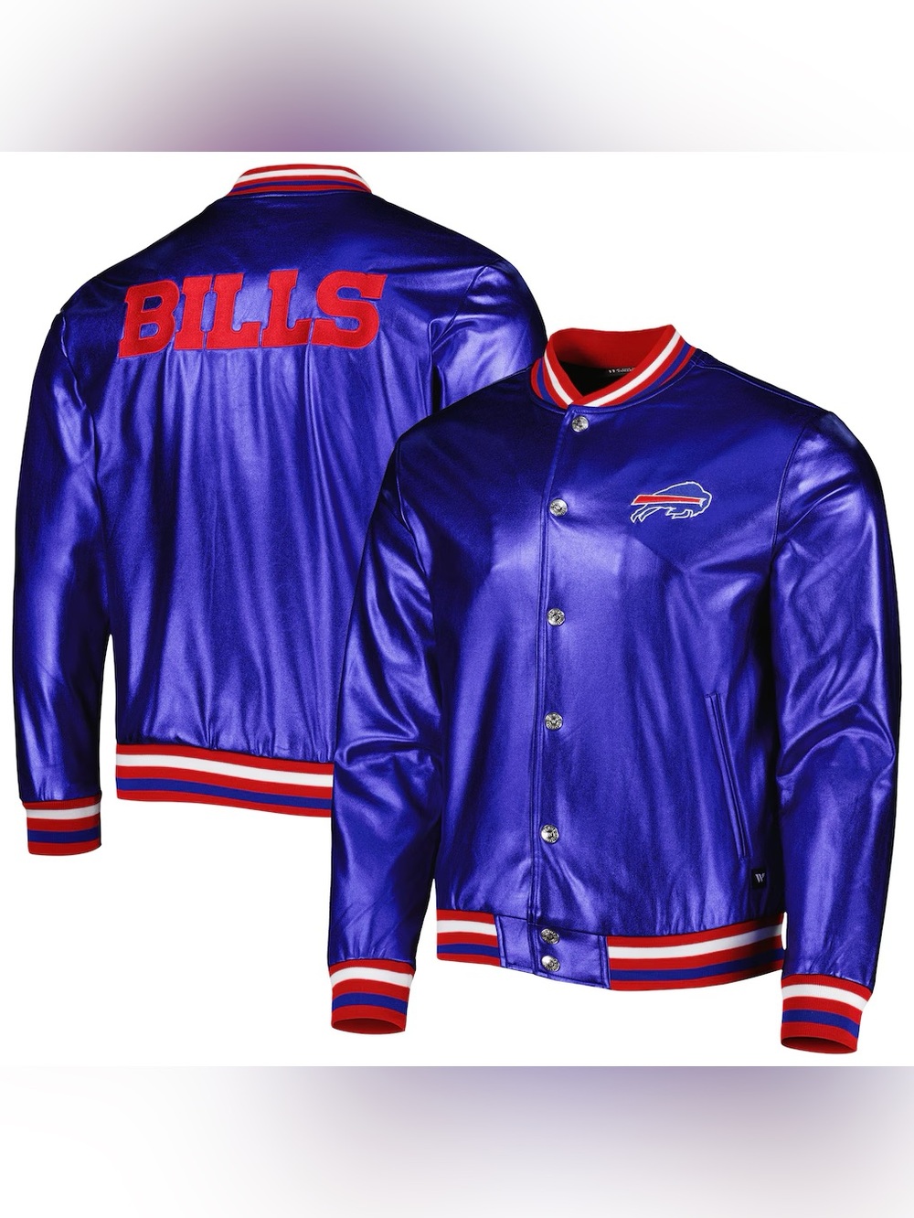 $169 The Wild Collective Royal Buffalo Bills Metallic Bomber Full-Snap Jacket